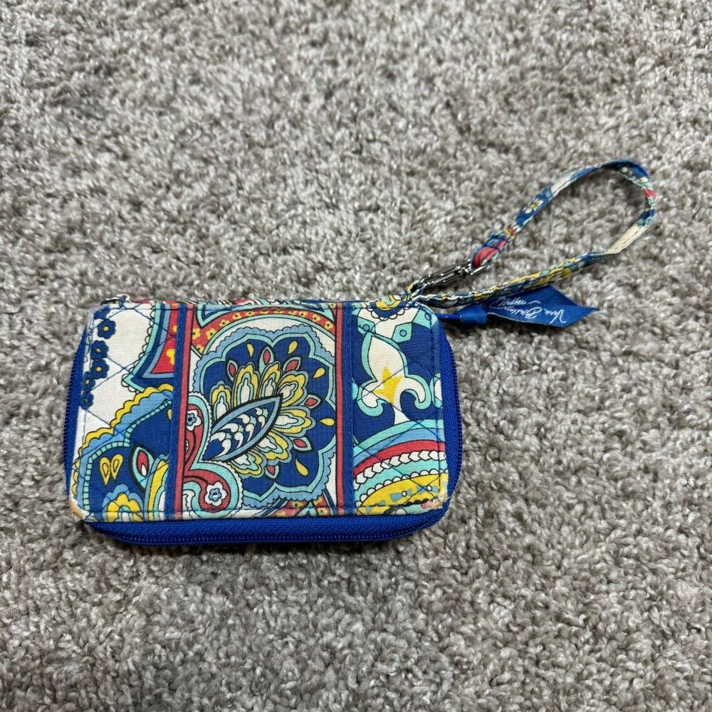 Vera Bradley Wallet Blue Yellow Paisley Zip ID Case Wristlet Cute Boho Classy